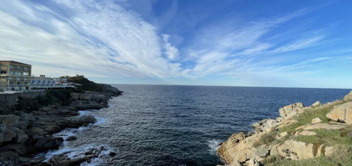View of the sea and the blue sky of Corsica, in Calvi during winter 2022.