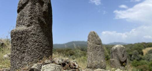 Statues aligned in the prehistorical site of Filitosa, Corsica.