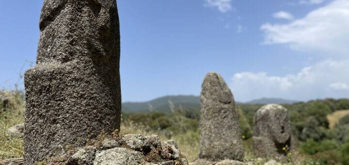 Statues aligned in the prehistorical site of Filitosa, Corsica.