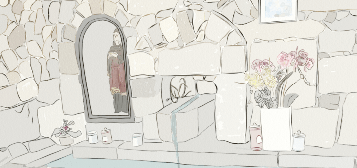 Drawing of the fountain of Santa Lucia in the Taravo, Corsica