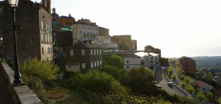 View of the village of Cervione, Corsica.