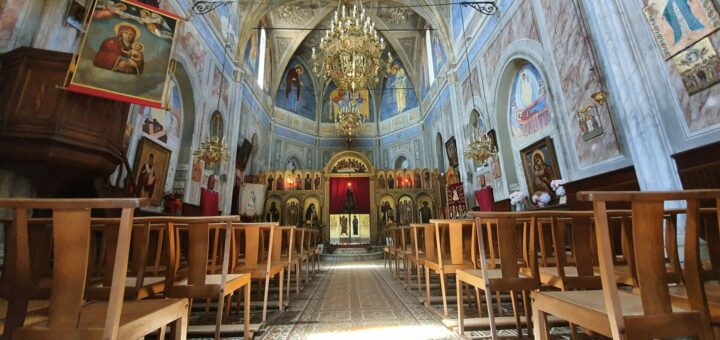 Inside the Greek Church in Cargese, Saint Spyridon