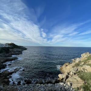 View of the sea and the blue sky of Corsica, in Calvi during winter 2022.