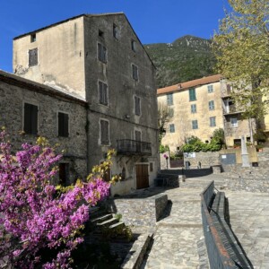 Center of the village of Santa Maria Poggio in Costa Verde, Corsica.
