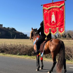 Leading the crowd to the Festa di San Marcellu 2024 in Aleria, Corsica