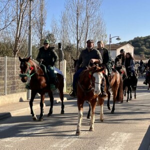 Riders on their way to the church for the Festa di San Marcellu 2024 in Aleria, Corsica